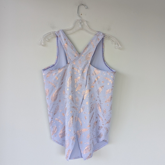 Ivivva Lululemon Girls Periwinkle Bronze Feather Free to Run Crossback Tank Top - Picture 6 of 7